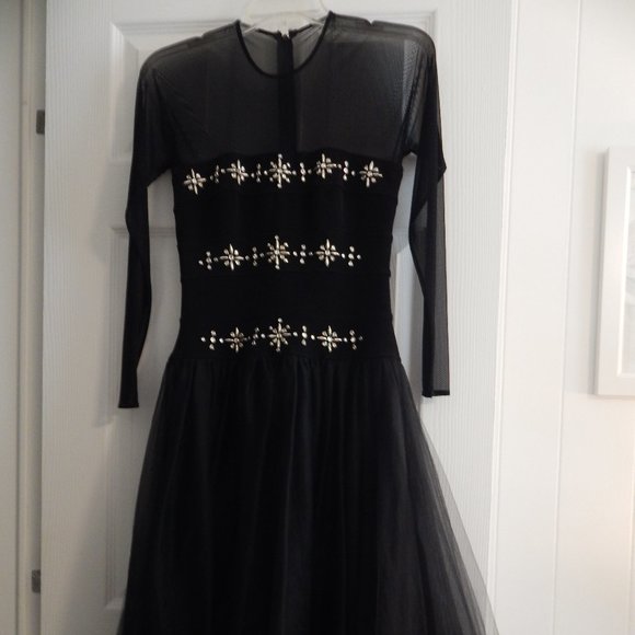 Vintage Cache Embellished Black Tulle Skirt Evening Dress - Picture 3 of 11